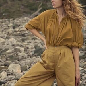 DOEN The Jane Top in Golden Willow M Button Down